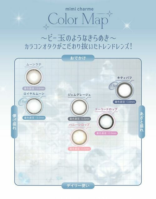ミミシャルム（mimi charme） カラコン - ななこ(nanako) ワンデー キティパフ カラーチャート