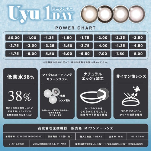 ウユ (Uyu) カラコン - あやちゃん  [1day] ウユ モアーグリュ　レンズスペック